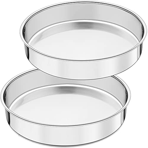Joyfair 9½ Inch Cake Tin, Stainless Steel Round Cake Mould Tin Set of 2, Layer Baking Pan/Oven Toaster Bakeware for Roasting, One-Piece Molding & Straight Side, Mirror Finish & Dishwasher Safe (25cm)
