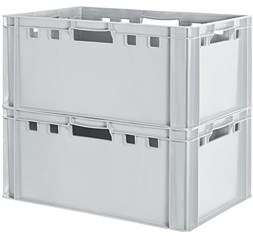 2 Stück E3 Fleischkiste Kiste Eurobox Lebensmittelecht Metzgerkiste Box Aufbewahrungsbox Kunststoff Wanne Plastik Stapelbar Lagerkiste 60 x 40 Grau Kingpower