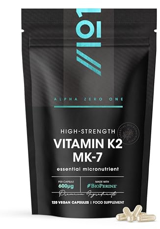 Vitamin K2 MK-7 600mcg - 120 Vegan Capsules - Fermented Natto Based Vegan Vitamin K - Supports Bone Health – Resealable and Recyclable Pouch by Alpha01