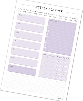 PICTALOO Wochenplaner To Do Block inkl. Aktivitätstracker und Notizen, Weekly Planner A5 mit 50 Blatt ohne Datum, praktischer Terminplaner und To-Do Liste, Tagesplaner, Aufgabenplaner, Organizer