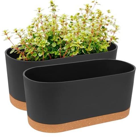 QCQHDU 2 Stück Fensterboxen, Pflanzgefäße, 40 x 17,8 cm, selbstbewässernde Töpfe mit Ablauflöchern und Tabletts moderner dekorativer Blumentopf für alle Zimmerpflanzen, Blumen, Kräuter(Hellgrau)…