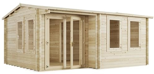 BillyOh Kent 5m x 4m Log Cabin Garden Office Studio Summer House Shed, Stylish Apex Design, Tongue and Groove – Durable Garden Room Space with Double Doors, Easy Assembled Summer House