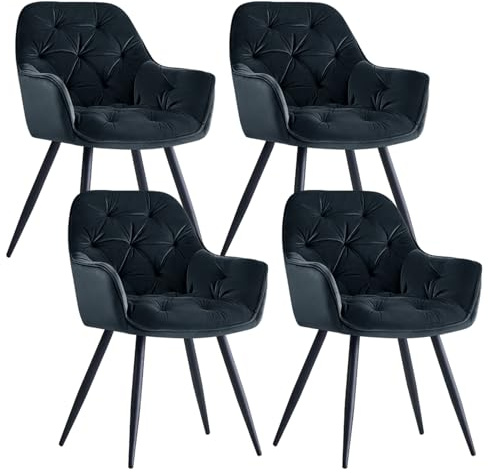 JYMTOM Esszimmerstühle mit dickem Samtstoff gepolsterter Sitz, Metallbeinen, Armlehnen und Rückenlehne Eckstuhl für Lounge Wohnzimmer(schwarz,4)