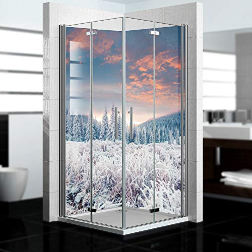 dedeco Eck-Duschrückwand wasserfest Motiv: Winter V1, 2 x 80x200 cm, als Badrückwand zum Fliesenersatz, als Dekorwand, Wandverkleidung und Duschplatte aus Aluminium - Made in Germany