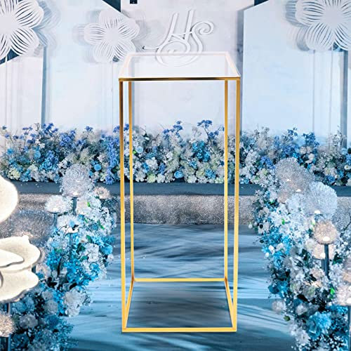 Gold Blumenständer Metallsäule Acryl Hochzeit Geometrische Blume Vase Säule Moderner Pflanzenständer Blumenhalter für Mittelstücke Hochzeit Geburtstag Home Decor (Gold, 28 * 28 * 80cm)