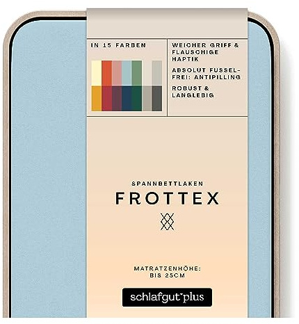 schlafgut Frottex Spannbettlaken 90x200 cm Frottee Baumwolle, Blue Light | Bettlaken, Spannbetttuch 100x200, 90x190 cm, Blau, Frottee Stretch, saugfähig, bis 25 cm Steg, OEKO-TEX