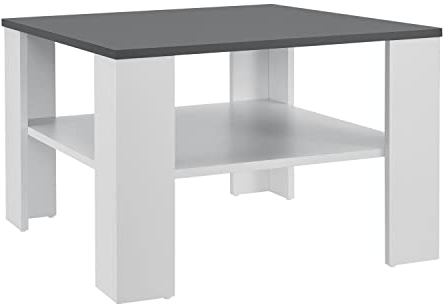 Juskys Couchtisch mit Ablage 60x60x40 cm - Holz, pflegeleicht, robust - Moderner Beistelltisch für Zeitschriften & Fernbedienung - Weiß/Dunkelgrau