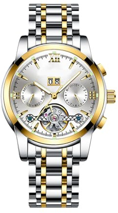 RORIOS Orologio Uomo Automatico Meccanico Orologio con Cinturino in Acciaio inossidabile Luminoso Moda Orologio Tourbillon Impermeabile Orologio da Polso