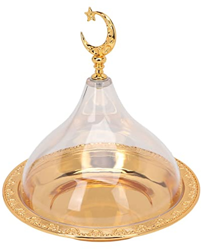 Assiette de Service avec Dôme, Plat de Service Cloche Pratique, Motifs Dorés en Relief pour café