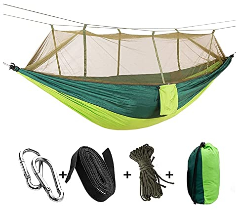 Lässige Komfort-Hängematte, 2-Personen-Camping-Gartenhängematte mit Moskitonetz, Gartenmöbel, Bettstärke, Fallschirmstoff, Schlafschaukel, tragbar, zum Aufhängen