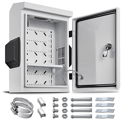 Outdoor Electrical Box, Cold-Rolled Steel Plate, Aluminum Alloy Back Beam, One-Piece Ventilation Design, IP65 Waterproof, Wall/Pole Mounted (15.7 x 11.8 x 5.9)