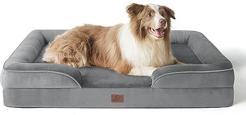 Bedsure Panier Chien Grande Taille - Canapé Chien Orthopedique et Dehoussable, Lit pour Animaux Lavable, Anti-dérapant et Ultra Doux Gris, Taille 97x71x16.5 cm