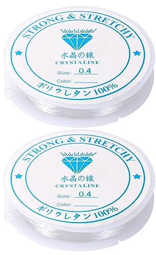 Redamancy 2 rullar 0,4 mm x 24 m spole elastisk smyckestråd, 0,4 mm elastiskt band för armband, transparent pärltråd, osynligt nylonsnöre, rivbeständigt snöre, för pärlsmycken, armband