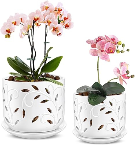 EFISPSS Maceta para orquídeas de 5 + 6 pulgadas, macetas de cerámica para orquídeas con agujeros para un crecimiento saludable de las raíces, buena circulación del aire, uso en interiores y exteriores