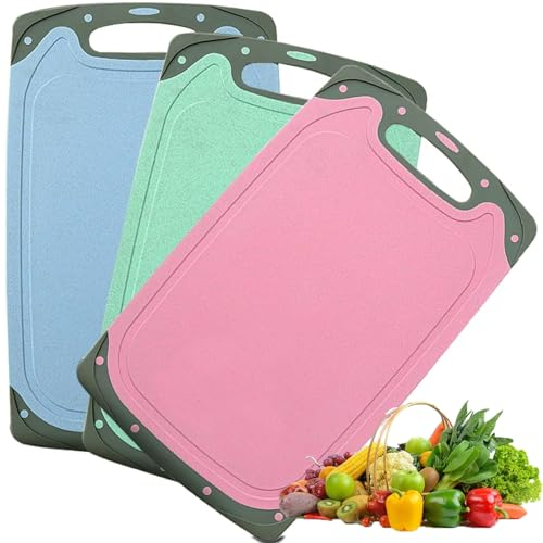 tagliere da cucina,tagliere Con Scanalatura del Succo e Pressa Aglio,Set Di 3 Tagliere Plastica Senza BPA,tagliere da cucina professionale per tagliare e affettare verdure, frutta, carne e formaggio