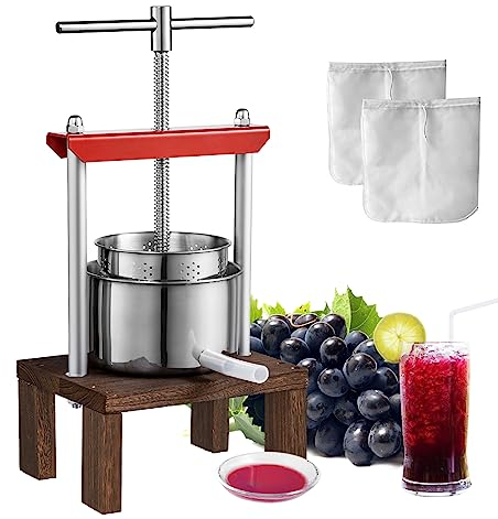 VEVOR 1,56 L Obstpresse Apfelpresse Fruchtpresse mit Ständer, Beerenpresse 17 x 10,3 cm Apfelpresse Manueller Entsafter Fruchtpresse Mechanische Zelkova-Holz Presse Geeignet für Saft Fruchtpüree usw.