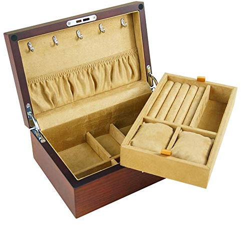 BONOOL Schmuckkästchen mit großem Fassungsvermögen, Schmuckkästchen aus Holz mit Samt, Schmuck-Organizer für Uhren, Halsketten, Ringe, Ohrringe, Armbänder, Schmuckkästchen für Damen