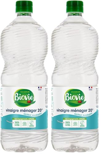 Biovie - Vinaigre ménager 20°, senteur eucalyptus - éco-recharge 1L (Lot de 2)
