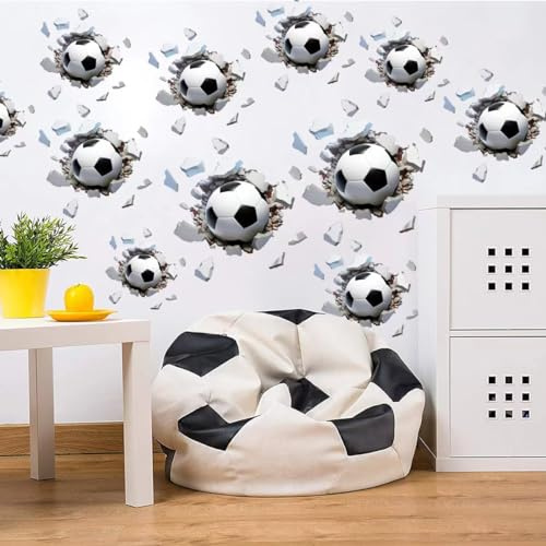 Runtoo Wandtattoo Fußball 3D Durchbruch Junge Wandaufkleber Bälle Sport Wandsticker Kinderzimmer Babyzimmer Spielzimmer Wanddeko