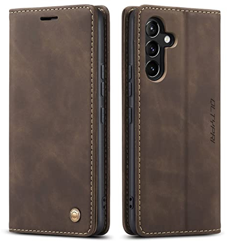 QLTYPRI Hülle für Samsung Galaxy A55 5G, Leder Klapphülle, Kaffee | Vintage PU Leder Hülle, Handyhülle mit 2 Kartenfächer, Standfunktion, Weicher TPU-Rahmen, Stoßfeste Flip Wallet Case