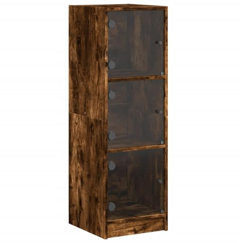 vidaXL Aparador con Puertas de Vidrio Roble Ahumado 35x37x109 cm