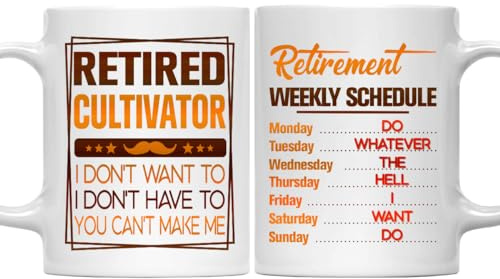 Retirement Weekly Schedule Mug for Cultivator - Retired Gift Mug for Cultivator - 11oz White Ceramic Coffee Mug - Christmas, Thanksgiving, Father's Day Gift for Daddy, Dad, Father, Grandpa, Papa