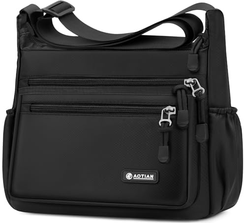 NEWIROVE Umhängetasche Damen Mittelgroß Handtasche Damen Umhängetasche Wasserdicht Nylon Tasche Damen Messenger Bag Schwarze Crossbody Bag Für Herren & Damen Einkaufen, Reisen,Casual,M