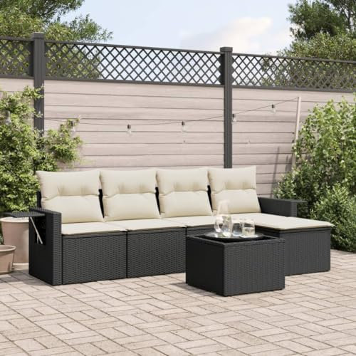 Festnight Balkon Lounge Rattan mit Stauraum Gartenlounge Klein Sofa Balkon Ecklounge Rattansofa Sitzecke Balkon Klein Gartensofa Ecksofa Garten Lounge Sofa Outdoor Balkonmöbel Couch Gartenmöbel