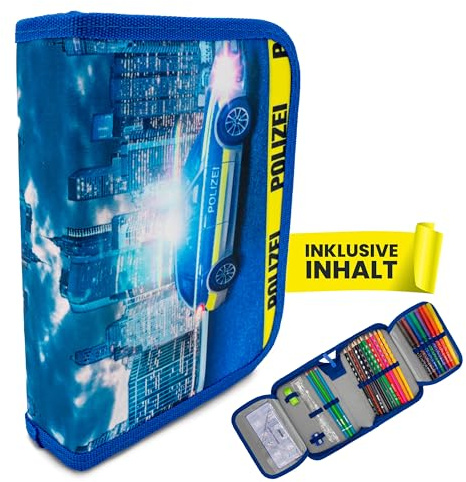 Astuccio per matite itenga per ragazzi, 28 pezzi inclusi - Astuccio per studenti con 1 cerniera, penne, righello e accessori - Astuccio per matite per scuola primaria, Polizia