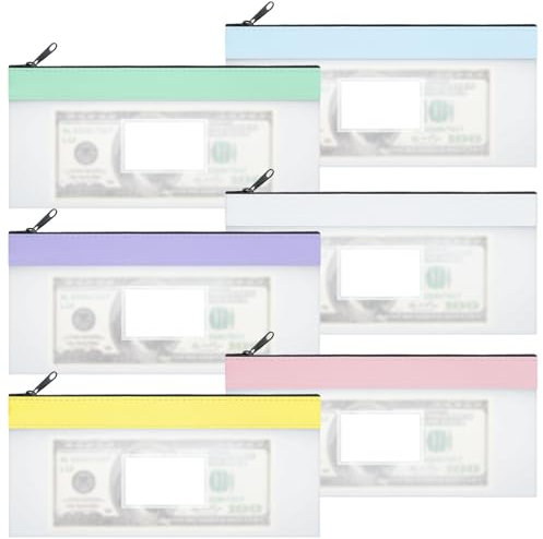 6 Stück Geldtaschen Banktasche, 20 x 10cm Transparente Federmäppchen Beutel mit Reißverschluss für Bargeld Scheck Quittungen Organizer