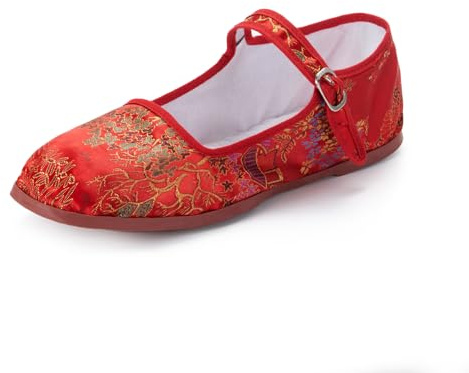 sugarscent Women's Classic Chinese Mary Jane Shoes Slippers China Doll Flats Buckle Slip On Kung Fu Shoes (red Satin, Adult, Women, 8.5, Numeric, US Footwear Size System, Medium)