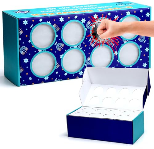 MotiMind 1 Set Hanukkah Prize Party Punch Box Includes 4 Paper Board Inserts with 8 Compartment Holes and 4 Wax Paper Hanukkah Games Reward Box for Classroom Hanukkah Party Activities