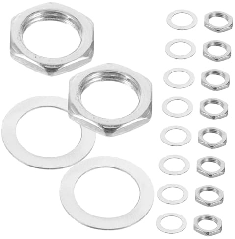 Eingangsbuchsenmutter mit Unterlegscheibe, 10 Satz, Silber | Sechskantform aus Legierung, für 6, 35-mm Ausgangsbuchsen, als Zubehör für E-gitarren