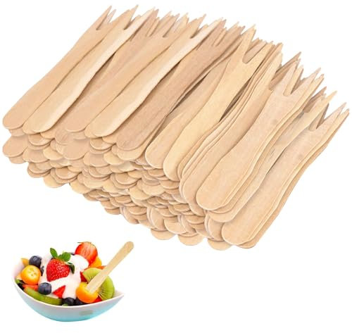 OUTALIZ 300 Pezzi Forchette in Legno, 85 mm, Betulla, per Patatine Fritte, Feste, Campeggio e Picnic