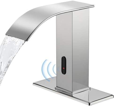 ZHIXINGKX Automatic Motion Sensor Faucet with Waterfall Spout,Stainless Steel Sink Faucet with Hole Cover Plate (Regular, Chrome)