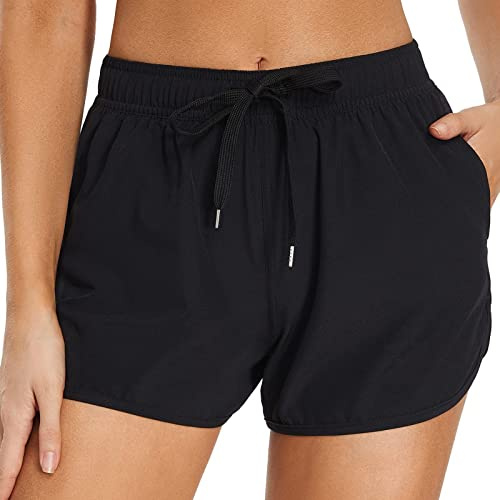 Badehose Damen Badeshorts mit Tasche und Kordelzug Sommer Schnell Trocknende Boardshorts Strand Wassersport Shorts Bikini Shorts Schwimmhose Strand Wassersport Shorts Boardshorts Sport Gym Shorts