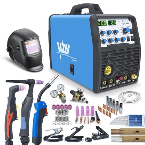 SET de soldadora combinada 4 en 1 TCM250 - MIG/MAG, TIG, MMA y corte por plasma (200A) con accesorios, inversor IGBT - set completo para profesionales y aficionados al bricolaje