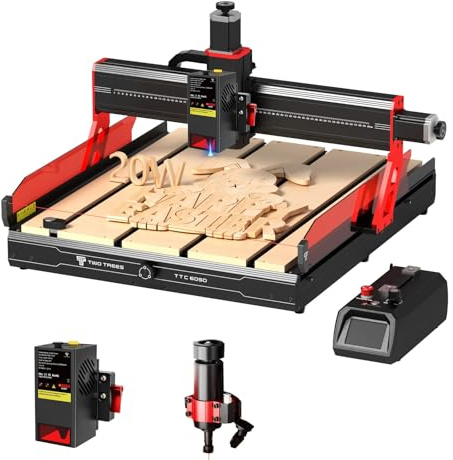 Twotrees TTC6050 500 W fraiseuse CNC 600 x 500 x 100 mm contrôle tactile intelligent zone de travail avec capteur infrarouge équipé d'un module laser de 20 W pour passer de la gravure laser à la
