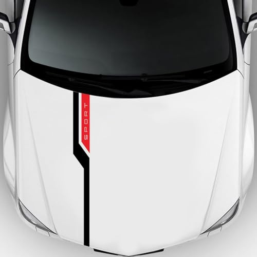 Auto Motorhaube Aufkleber,Auto Racing Sport Streifen Aufkleber,Wasserdichte Vinyl Grafik Dekorative Aufkleber für Autos/LKW/SUVs(Schwarz-Rot)