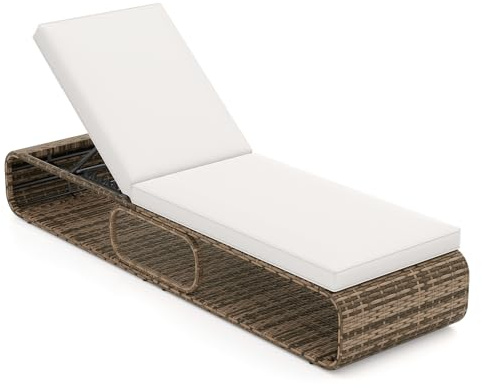 COSTWAY Solstol, rotting, trädgårdsstol med dyna och justerbart ryggstöd, väderbeständig balkongstol, terrassstol som kan belastas upp till 180 kg, liggstol för trädgård, terrass, balkong