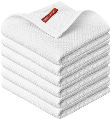 Artoid Mode paños de cocina blancos con patrón waffle, 100% algodón, juego de 6, 30 x 30 cm, lavables, absorbentes, limpieza de cocina