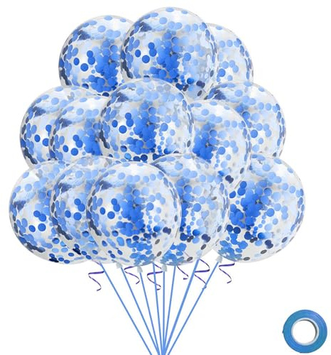Gleemix 20Stück Konfetti Luftballons Blau Paillet Helium Ballons Geburtstag | 20 Stück 12 Zoll Latex Blau Luftballons Geburtstag, Pailletten Helium Ballons Geburtstagsdeko Hochzeiten JGA Babyparty Deko