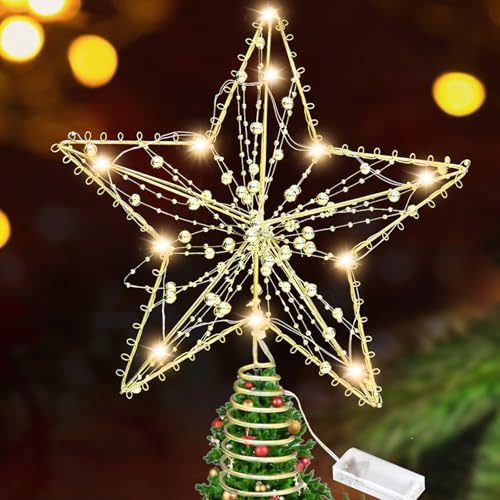 Christbaumspitze Stern, 11,8 Zoll Weihnachtsbaumspitze Stern, LED Weihnachtsbaumspitze Gold, Weihnachtsbaum Spitze, Tannenbaum Spitze, Christmas Tree Topper, Goldene Baumspitze Weihnachtsbaum Deko