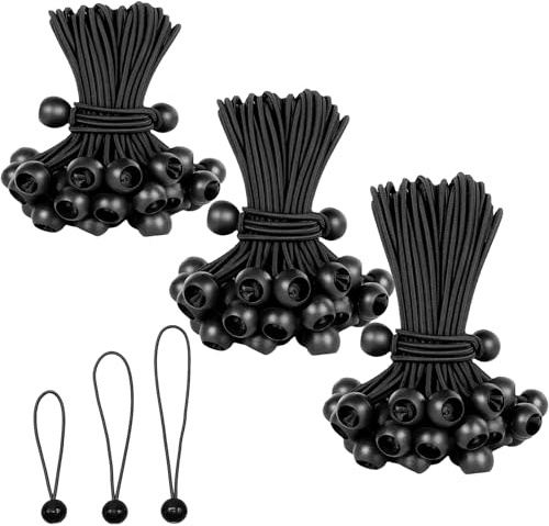 SUUFRUE 50 Stück Spanngummis mit Kugel, 15/20/30cm zeltgummis mit Kugel, Planenspanner mit Kugel, Gummispanner mit Kugel Spanngummi Kurz für Planen, Pavillons, Banner Schwarz