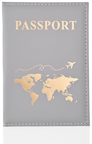REEKNOKOL Reisepasshülle aus Leder, Reiseetui für Reisepass, Kreditkarten, Tickets, Visitenkarten und Bordkarten (Grau)