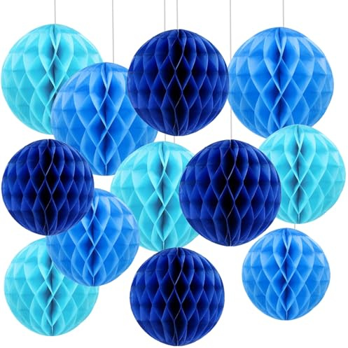 We Moment Zone 12 Stück Blau Papier Wabenbälle,Seidenpapier Honeycomb Balls for Blau Party Dekoration(6inch，10inch)