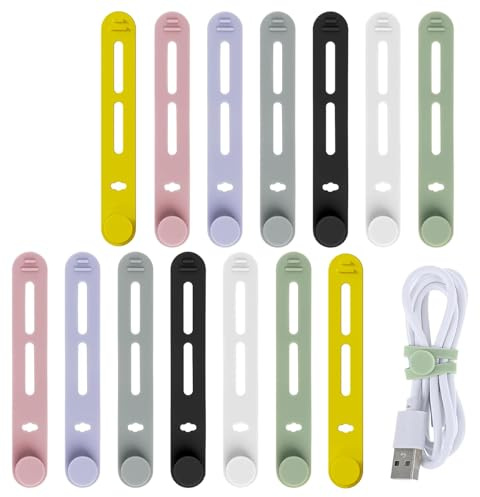 Reusable Silicone Cable Ties & Straps - 14Pcs Adjustable Silicone Cable Organisers for Charging Cords, Earphones & Computer Wires | Space-Saving Home Office Desk Management Solution