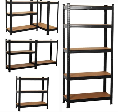 COZYBRITE Schwerlastregal Premium, Befestigungsmaterial 875kg Traglast, 5 verstellbare stabiles Regal MDF-Platten für Lagerregal Kellerregal Garage Kellerraum Werkstattregal (Schwarz, 90x40x180cm)