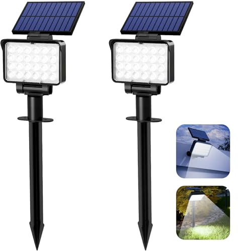 Solpex Solarlampen für Außen, 2 Stück 24 LEDs Solarleuchten für Außen | 3 Helligkeit, IP65 Wasserdicht Solar Gartenleuchten für Außen, Solar Strahler Aussen für Garten, Weg, Terrasse (Weiß)