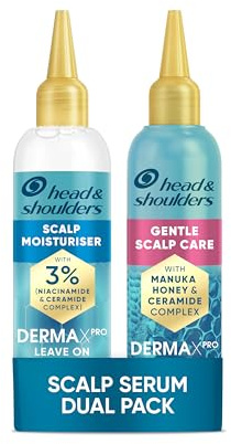 Head & Shoulders DermaXPro Duo: Instant Moisturiser Leave in Scalp Serum with Niacinamide & Ceramide Complex for Dry, Tight Scalp. and Gentle Scalp Care Serum with Manuka Honey (2x145ml)